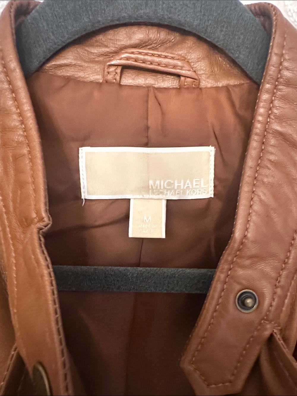 Michael Kors Cognac Brown Leather Zip Moto Jacket - Picture 2 of 10